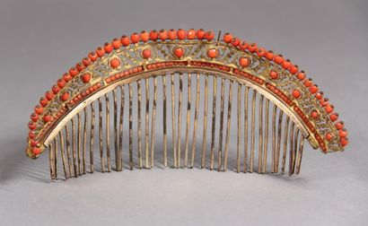 Brass hair comb decorated with flowers and...