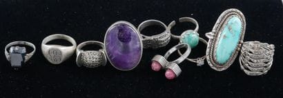 *Lot of ten silver rings 800°/°°, 835°/°°,...