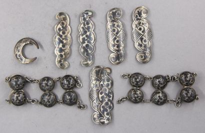 Belt elements in silver 875°/°° niello, Russian...
