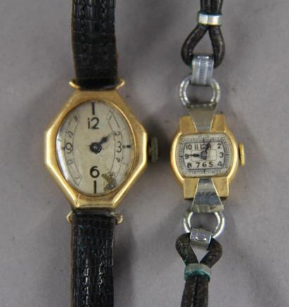 Deux montres de dame en or jaune 18k, bracelets...