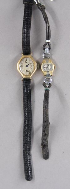 Deux montres de dame en or jaune 18k, bracelets...