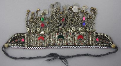 Coiffe de mariage en métal argenté et verroterie,...