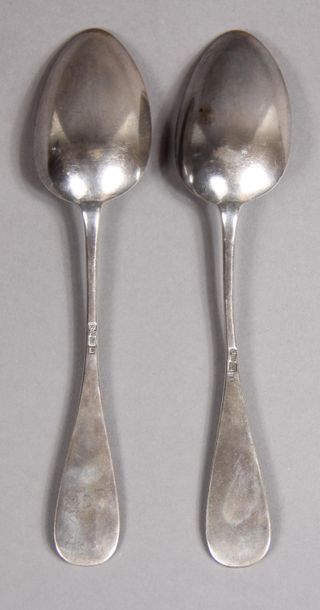 Deux cuillers de table en argent 875°/°°...
