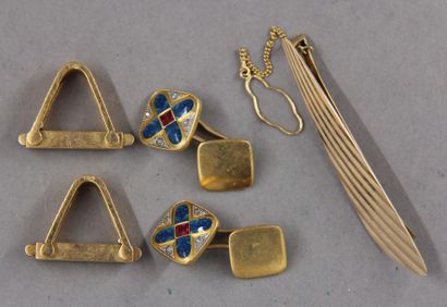 Pince à cravate feuille en or jaune 18k et...