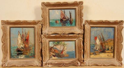 Ecole moderne
Bateaux
Quatre huiles sur carton,...
