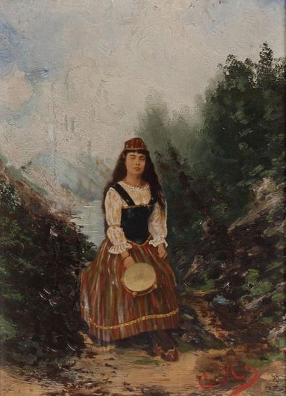 Ecole moderne
Jeune fille au tambourin
Huile...