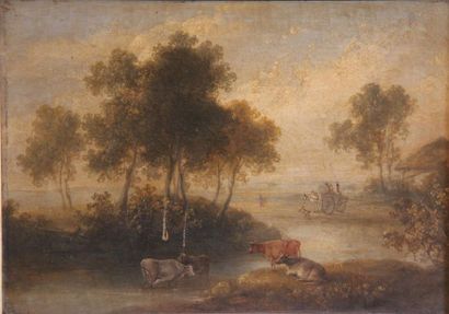 Ecole du XIXème s.
- Deux chevaux, huile...