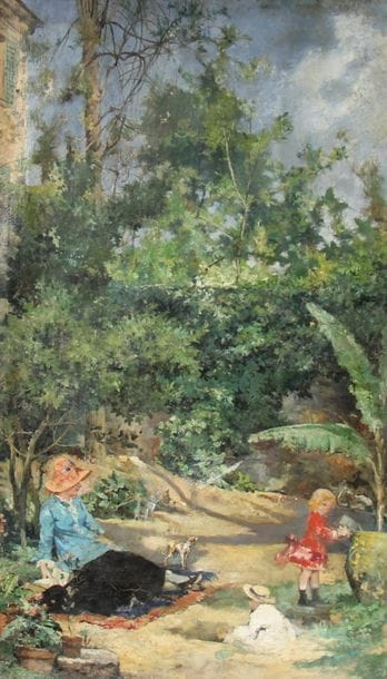 Ecole moderne
Mère assise et ses deux enfants
Huile...