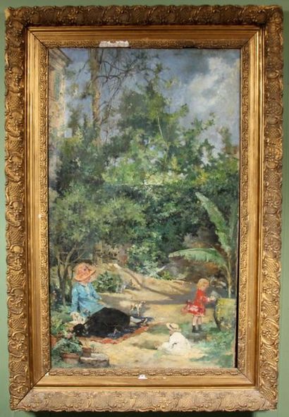 Ecole moderne
Mère assise et ses deux enfants
Huile...