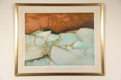 *Deux lithographies :
- Claude GAVEAU (1940-)
Bateau
Litho...