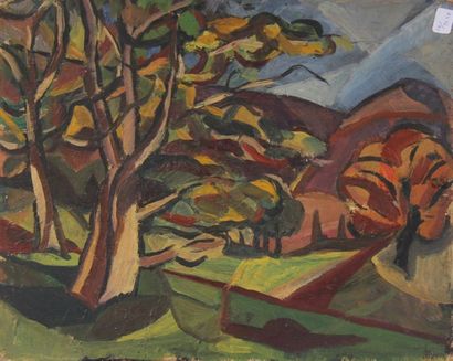 Ecole moderne
Portrait d'homme et paysage
Huile...
