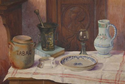 N RAMEAU
Nature morte au pot de tabac
Huile...