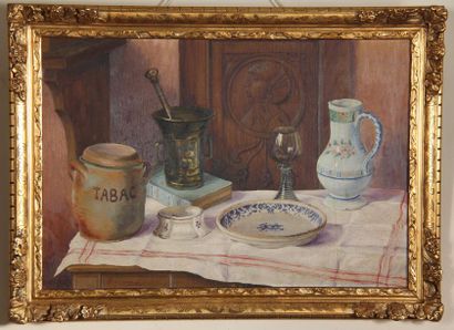 N RAMEAU
Nature morte au pot de tabac
Huile...