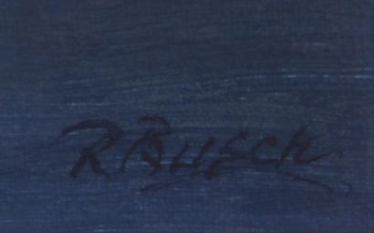 R. BUSCH
Bouquet de fleurs dans un vase bleu
Huile...