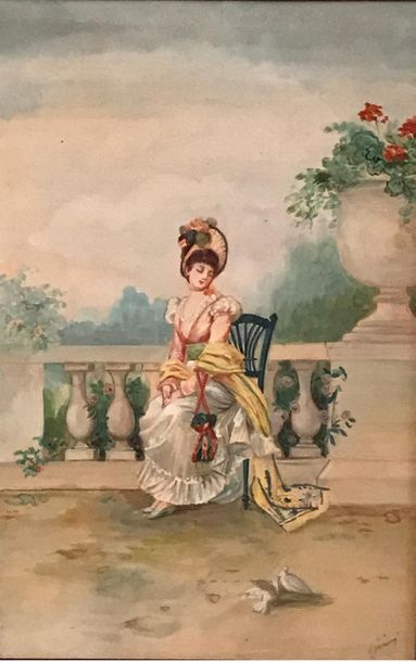 *Ecole moderne
Femme assise dans un parc
Aquarelle...