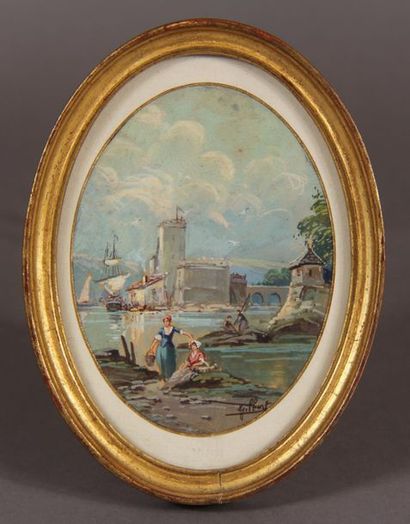 Ecole française du XIXe siècle
Paysage fluvial
Gouache...