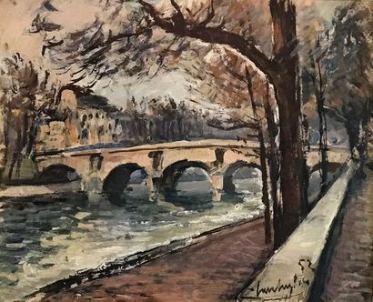 *Ecole moderne
Pont parisien
Gouache signée...