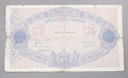 Deux billets de 500 FF Rose et bleu (accidents)...