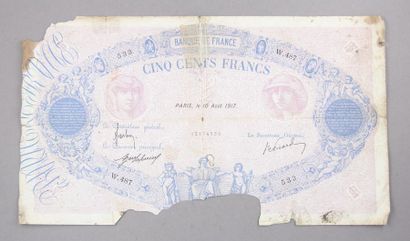 Deux billets de 500 FF Rose et bleu (accidents)...