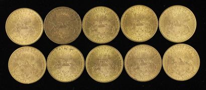 *Dix pièces de 20 dollars en or 1894,1896(2),1897,...