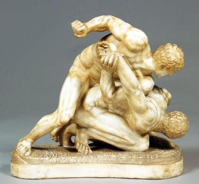 Les lutteurs Groupe sculpté en marbre blanc...