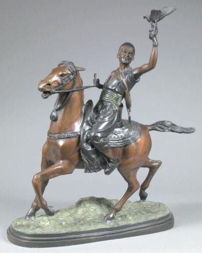 Le fauconnier Epreuve en bronze à patine...