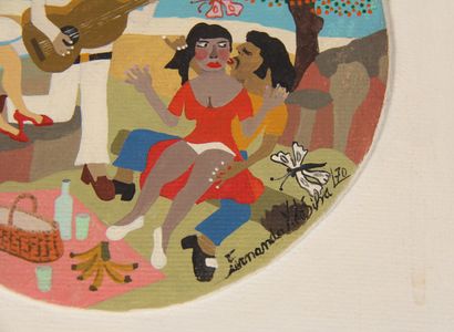 Lot de six tableaux :

- Emma VALLE Femme...