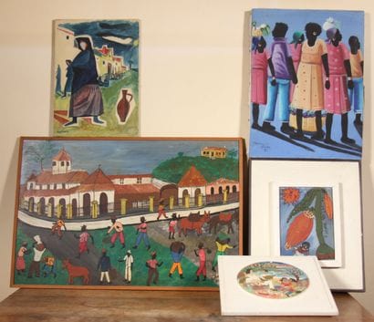 Lot de six tableaux :

- Emma VALLE Femme...