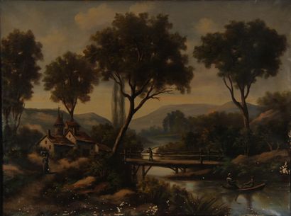 *Ecole du XIXème s.

Paysage fluvial animé

Huile...