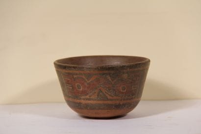Small cup decorated with stylized snake heads.

Huari...