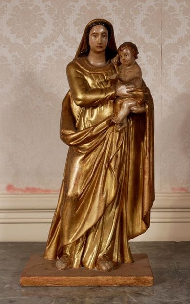 Polychrome and gilded wood sculpture representing...