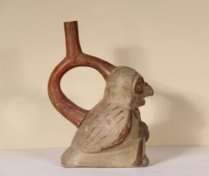 Stirrup vase representing a man with a bird's...