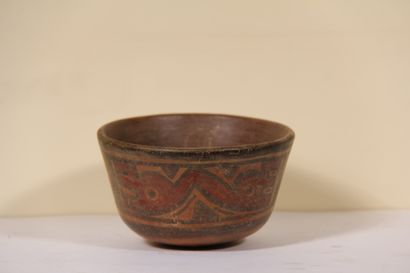 Small cup decorated with stylized snake heads.

Huari...