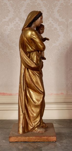 Polychrome and gilded wood sculpture representing...