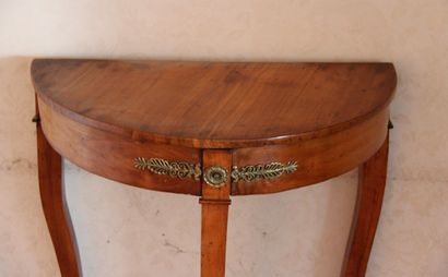 Console tripode demi-lune en bois naturel,...