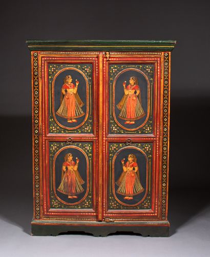 Meuble à hauteur d'appui en bois polychrome...