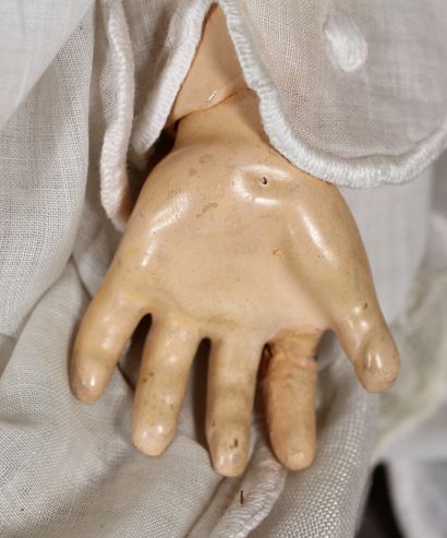 Poupée tête porcelaine bouche ouverte, yeux...