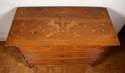 Commode rectangulaire en bois naturel marqueté...