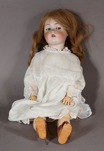 Poupée tête porcelaine bouche ouverte, yeux...