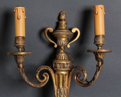 Paire d'appliques en bronze à deux lumières...
