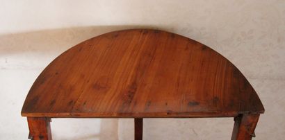 Console tripode demi-lune en bois naturel,...
