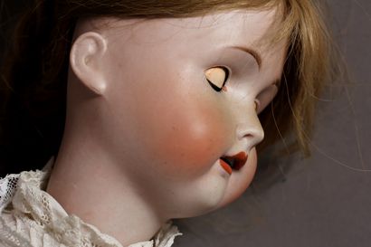 Poupée tête porcelaine bouche ouverte, yeux...