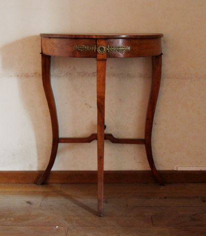 Console tripode demi-lune en bois naturel,...