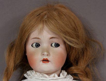 Poupée tête porcelaine bouche ouverte, yeux...
