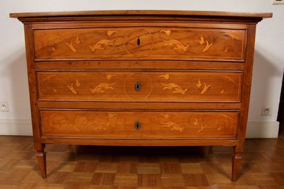 Commode rectangulaire en bois naturel marqueté...