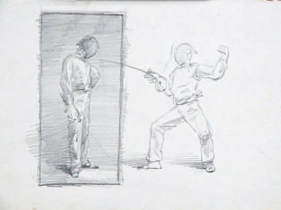 Attribué à Pierre GAVARNI (1846-1932)
Escrimeur;...