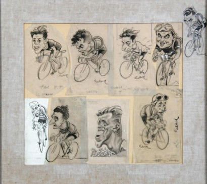 Ecole belge vers 1950
8 Portraits-charge...