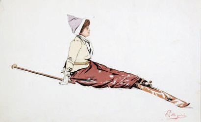 C.PELLEGRINI
Chute dans la neige Chromolithographie...