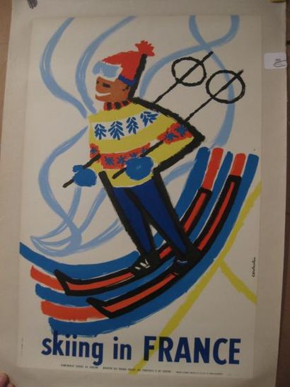 Skiing in France; 1959 Affiche lithographiée...