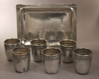 Service à liqueur en argent 950°/°° à frises...